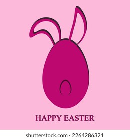 De vuelta del conejito de Pascua. Creativa viva magenta tarjeta de felicitación de Pascua con huevo de conejo e inscripción.