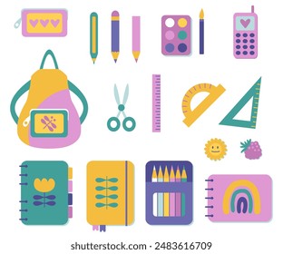 Back to education school tools elements set. Great design for any purpose. Hand drawn isolated vector illustration.

