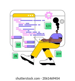 Back end development abstract concept vector illustration. Software development process, computer application, program code, programming language. Writing API and interface code abstract metaphor.