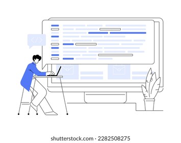 Ilustración vectorial de concepto abstracto de desarrollo de back-end. Proceso de desarrollo de software, aplicación informática, código de programa, lenguaje de programación. Escribiendo metáfora abstracta de API y código de interfaz.