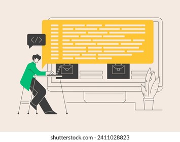 Abstraktes Konzept der Back-End-Entwicklung, Vektorgrafik. Softwareentwicklungsprozess, Computeranwendung, Programmcode, Programmiersprache. Abstrakte Metapher zum Schreiben von API- und Schnittstellencode.