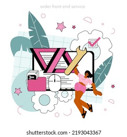 Back end development online service or platform. Software development process. Website architecture improvement. Online order. Flat vector illustration