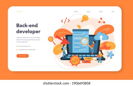 Back End Development Web Banner Or Landing Page. Software Development Process. Website Interface Design Improvement. Programming And Coding. IT Profession. Isolated Flat Vector Illustration