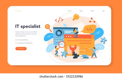 Back end development web banner or landing page. Software development process. Website interface design improvement. Programming and coding. IT profession. Isolated flat vector illustration
