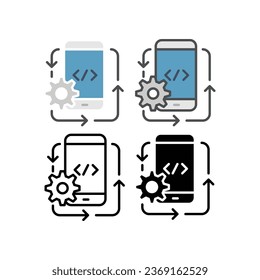 Back-End con rueda de engranajes para el icono de interfaz de programación de aplicaciones para web y móvil. Idea de hacer productos creativos. Icono de Desarrollo de aplicaciones móviles. Ilustración del vector Diseño fondo blanco EPS10