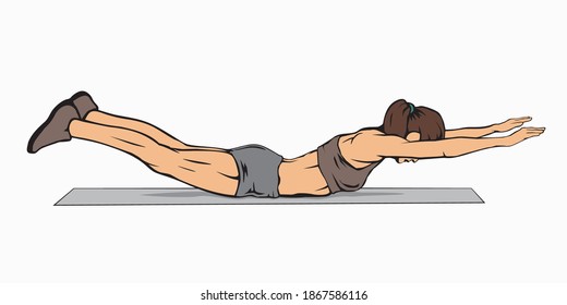 back extension, lower back extensors training, vector image