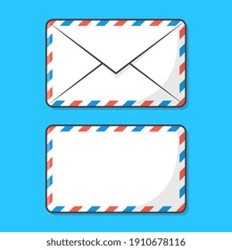 Back And Front Airmail Envelope Vector Icon Illustration. Post Envelope Flat Icon