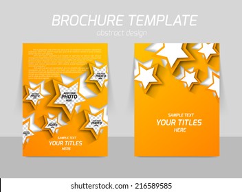 Back and front flyer template design in orange color with cut out star