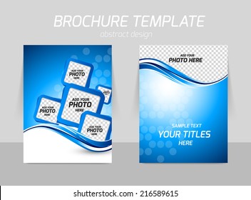 Back and front flyer template design with blue squares and blue waves