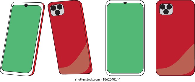 Back and the front side of the smartphone. The screen of the phone inclined and flat. A place for advertising. Chroma key. Green screen.	
