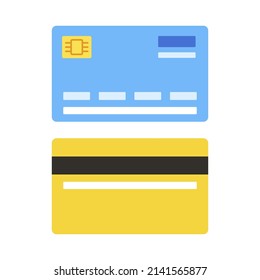 Parte posterior y frontal de las tarjetas de crédito de plástico. Vector.