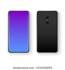 Back and front smartphone view. Realistic mobile phone with blank screen. Mock up or template vector cell phone