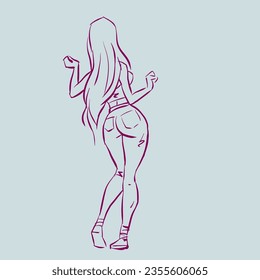 Parte posterior de la anatomía de las niñas que posan el vector para la ilustración, la decoración, la tarjeta