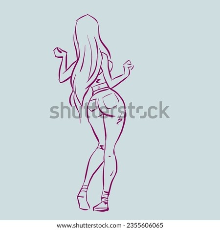 Back of girl anatomy posing vector for illustration, decoration, card