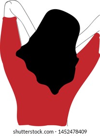 A back of a girl in a red shirt with a black hair, vector, color drawing or illustration.