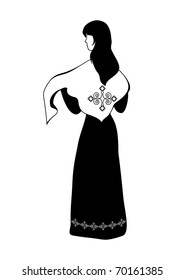 Back of the girl with shawl. Vector illustration