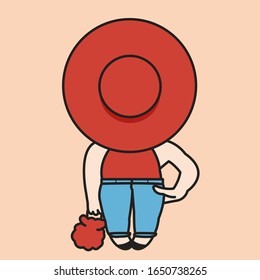 Back Of Girl Wearing Red Hat Concept Card Character illustration