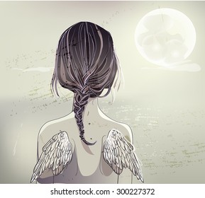 back of girl with wings