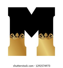 back and gold baroque letter M
