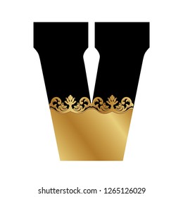 back and gold baroque letter v