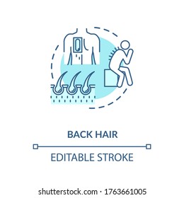 Back hair concept icon. Common male problem, mens healthcare issue idea thin line illustration. Excessive hairiness, hair removal procedure. Vector isolated outline RGB color drawing. Editable stroke