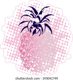 the back half-tone pink polka dots. There are tons of illustrations of his own on a pineapple. this pineapple covered with stars. spring summer shades vector print pattern