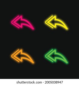 Back Hand Drawn Arrow four color glowing neon vector icon
