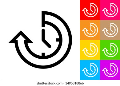 Back History Clock. Line Icon With Different Color Background.