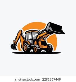 Back Hoe Loader Vector Illustration. Ready Made Logo. Best for Construction Related Company Illustration