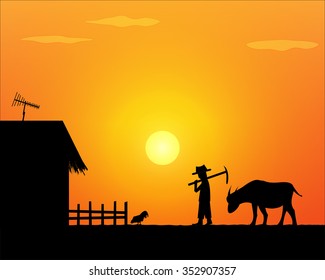 Back to home. Alone life farmer in countryside.