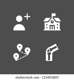 back icon. 4 back set with distance, school, follow and knee bones vector icons for web and mobile app
