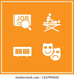 back icon. 4 back vector set. looking for job, massage, theatre and alarm clock icons for web and design about back theme
