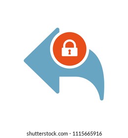 Back icon, arrows icon with padlock sign. Back icon and security, protection, privacy symbol. Vector illustration