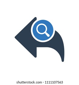 Back icon, arrows icon with research sign. Back icon and explore, find, inspect symbol. Vector illustration