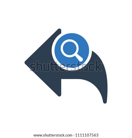 Back icon, arrows icon with research sign. Back icon and explore, find, inspect symbol. Vector illustration