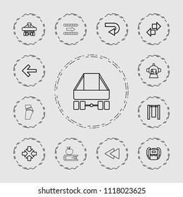 Back icon. collection of 13 back outline icons such as move, swing, luggage compartment in airplane, arrow, apple on book. editable back icons for web and mobile.