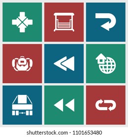 Back icon. collection of 9 back filled icons such as swing, global home. editable back icons for web and mobile.