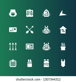back icon set. Collection of 16 filled back icons included Body, Backpack, Pencil case, Postcard, Arrows, Arrow, Live drive