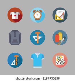 back icon set. vector set about hoodie, polo, shirt and alarm clock icons set.