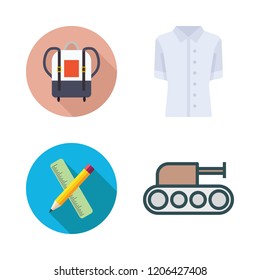 back icon set. vector set about tank, shirt, school material and backpack icons set.