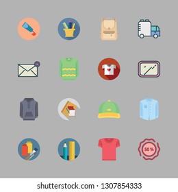 back icon set. vector set about shirt, envelope, paint tube and backpack icons set.