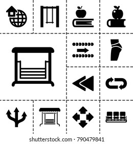 Back icons. set of 13 editable filled back icons such as chair, apple on book, arrow, swing, global home, move