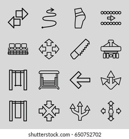 Back icons set. set of 16 back outline icons such as chair, man move, saw, swing, curved arrow, move, arrow