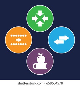 Back icons set. set of 4 back filled icons such as arrow, apple on book