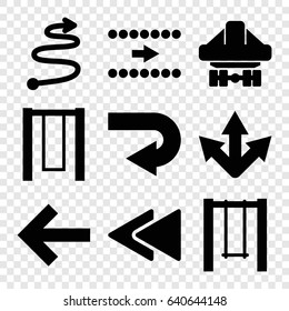 Back icons set. set of 9 back filled icons such as swing, curved arrow