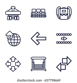 Back icons set. set of 9 back outline icons such as backpack, chair, swing, global home, move