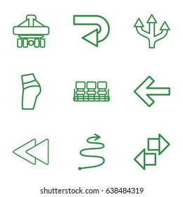 Back icons set. set of 9 back outline icons such as chair, curved arrow, arrow