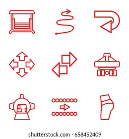 Back icons set. set of 9 back outline icons such as swing, luggage compartment in airplane, curved arrow, move, arrow