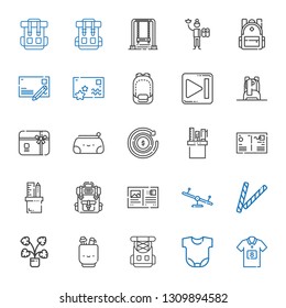 back icons set. Collection of back with football jersey, body, rucksack, pencil case, decorative, swing, postcard, backpack, refund, gift card. Editable and scalable back icons.