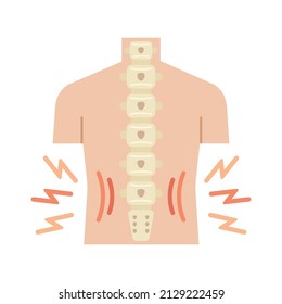 Back injury (backache) flat icon. Clipart cartoon illustration. Vector sign for mobile app and web sites. 